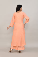 Peach pintex cotton U shaped long straight kurta with matching trousers