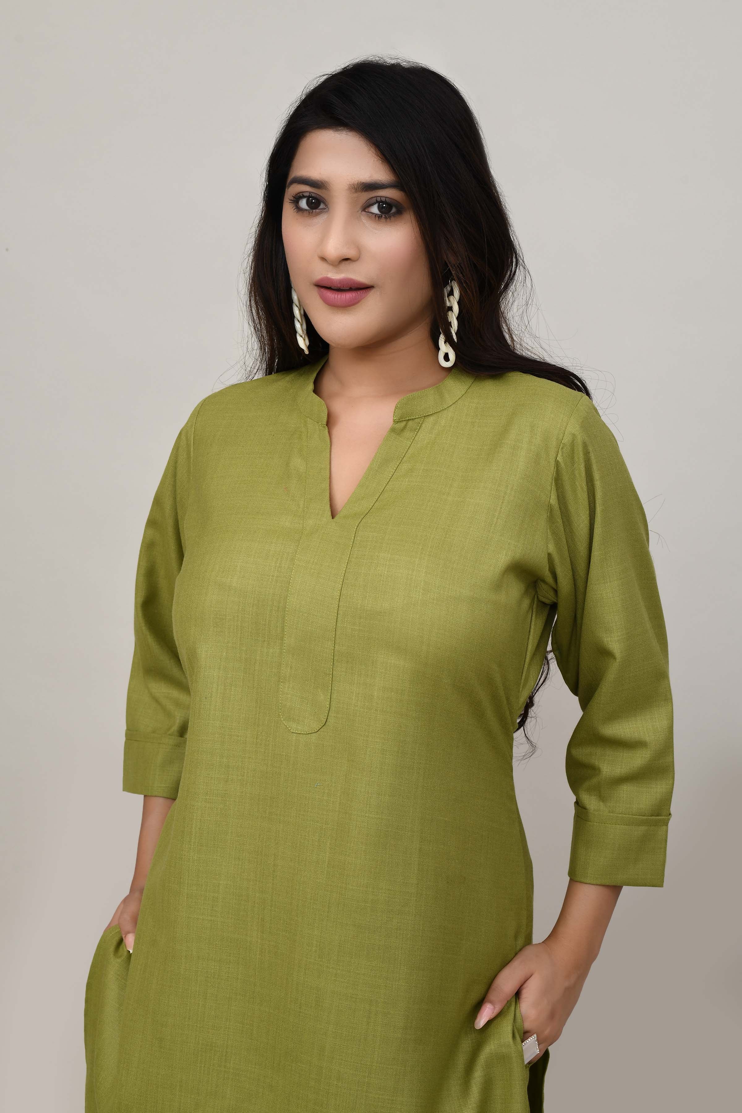 Soothing Olive green cotton slub Co-ord set with pants in harem style