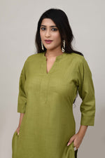 Soothing Olive green cotton slub Co-ord set with pants in harem style