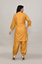 Earthy Mustard yellow cotton slub Co-ord set with pants in harem style