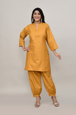 Earthy Mustard yellow cotton slub Co-ord set with pants in harem style