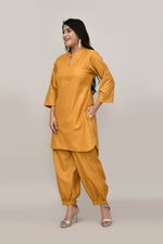 Earthy Mustard yellow cotton slub Co-ord set with pants in harem style