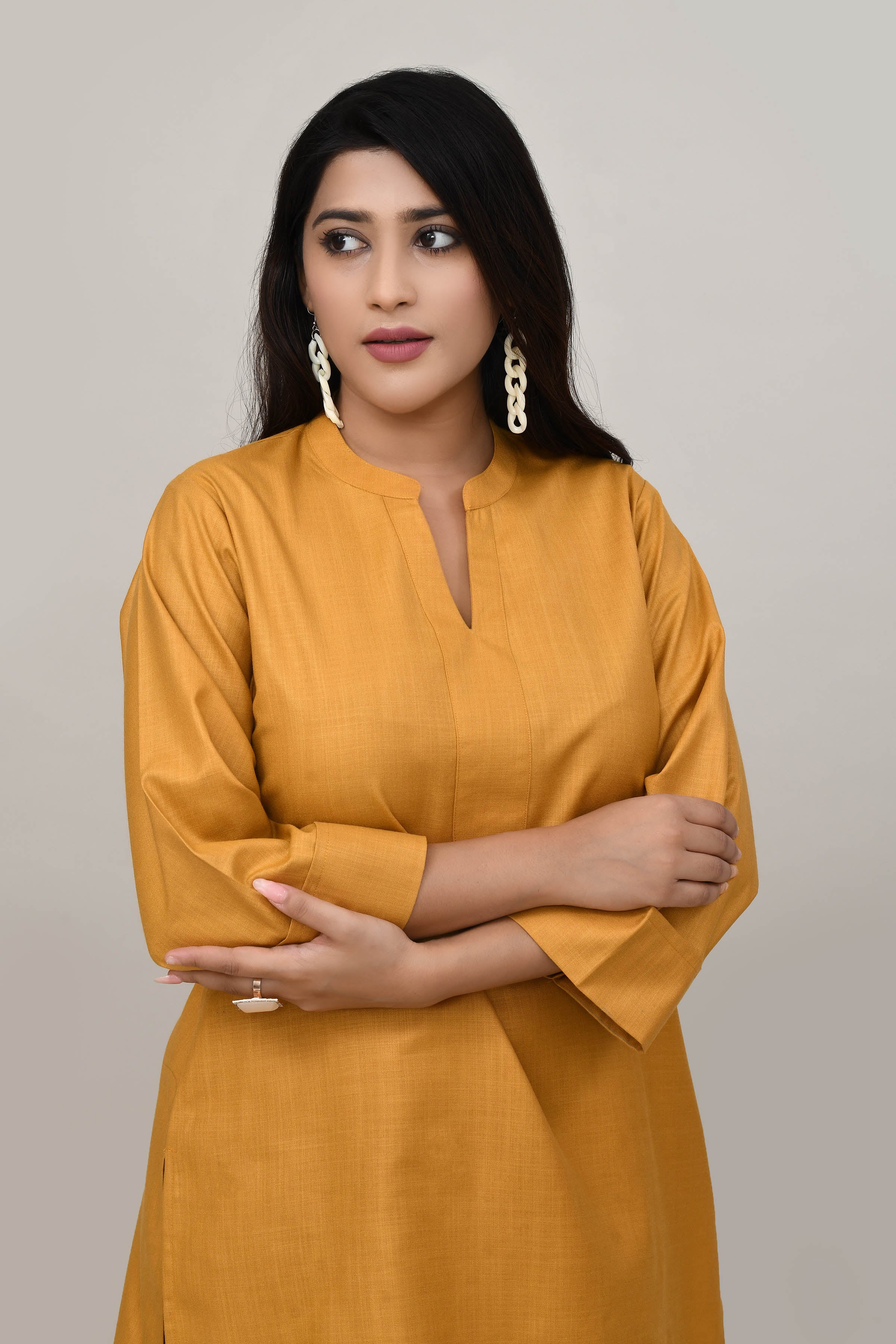 Earthy Mustard yellow cotton slub Co-ord set with pants in harem style