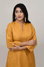Earthy Mustard yellow cotton slub Co-ord set with pants in harem style