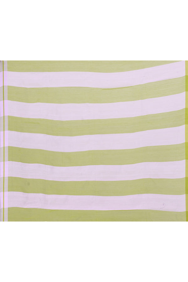 Lavender and green double border white body tissue saree-dark shade