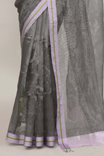 Lavender and green double border white body tissue saree-dark shade