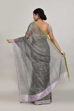 Lavender and green double border white body tissue saree-dark shade