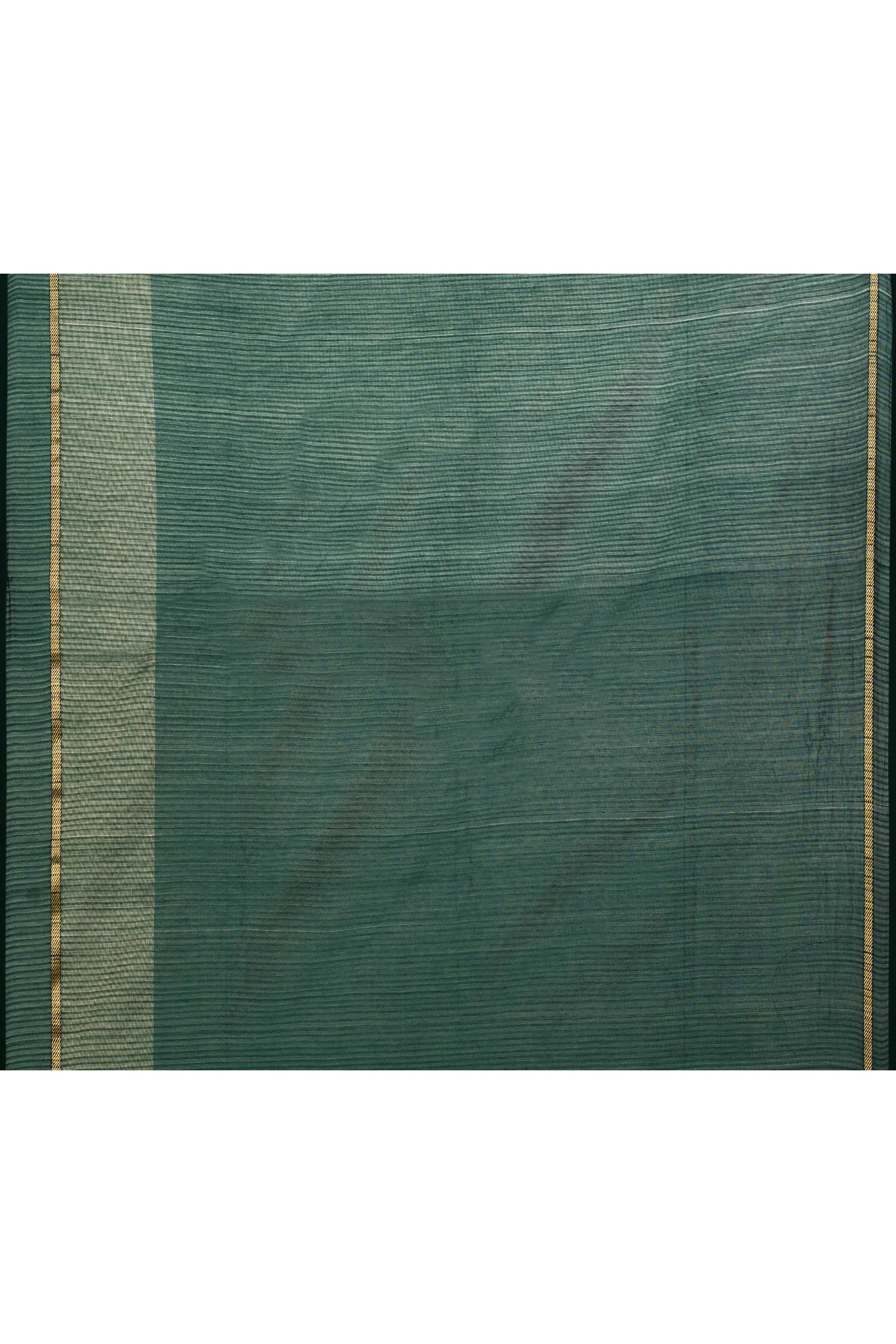 Bottle green cotton silk handwoven saree with self stripes and gold pallu