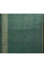 Bottle green cotton silk handwoven saree with self stripes and gold pallu