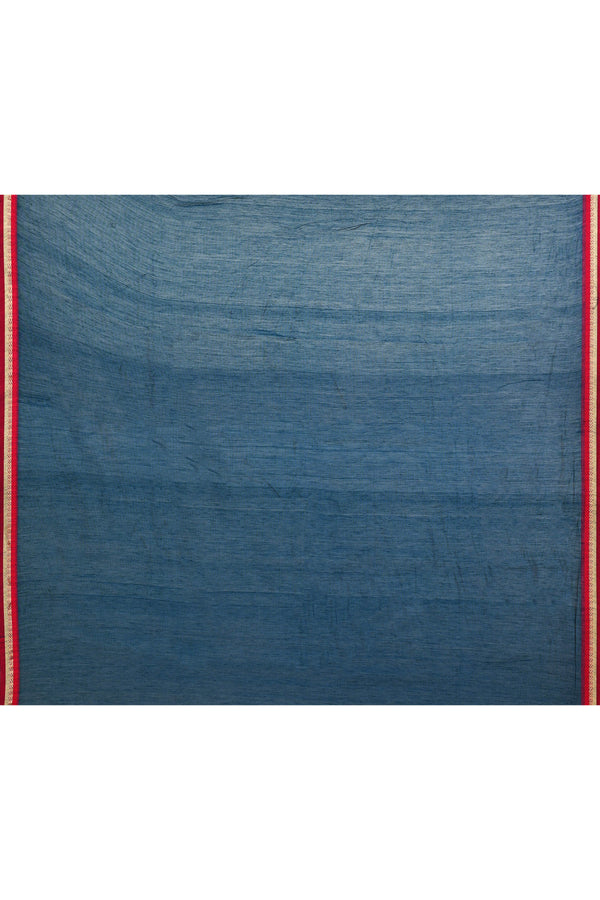 Magenta cotton silk hand woven saree with dark pink and golden border