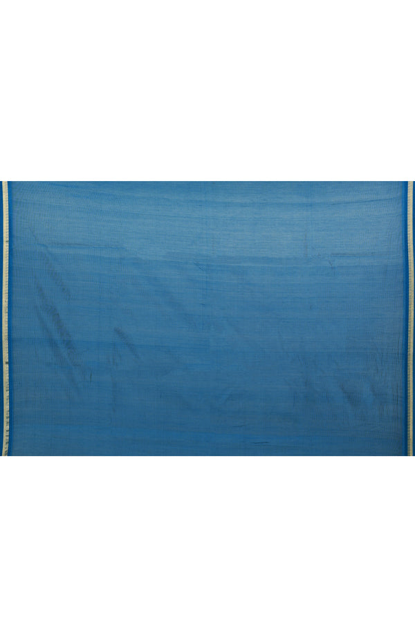 Cobalt Blue cotton silk hand woven saree with teal blue and golden border