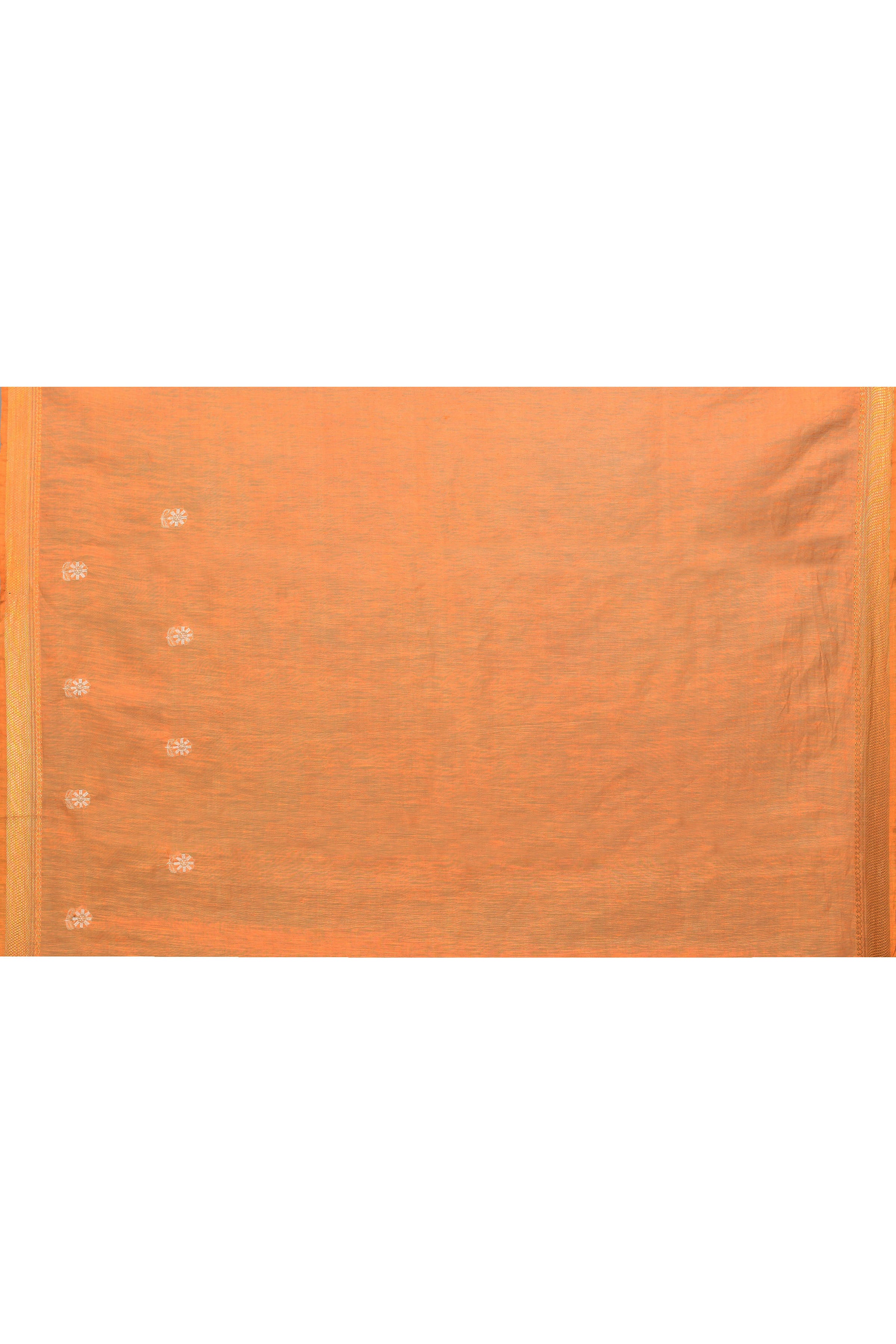 Pure handloom linen tussar saree with embroidery-Dark orange