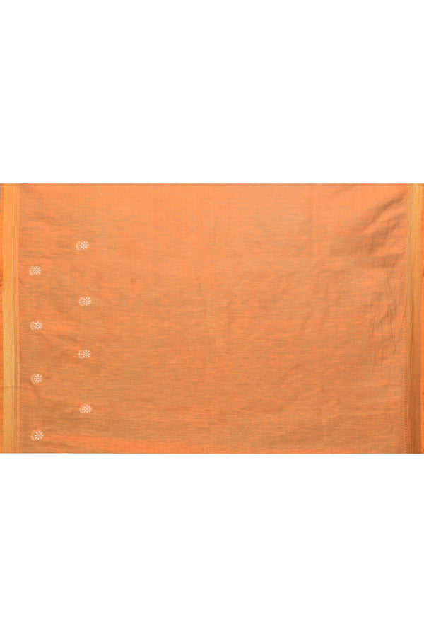 Pure handloom linen tussar saree with embroidery-Dark orange