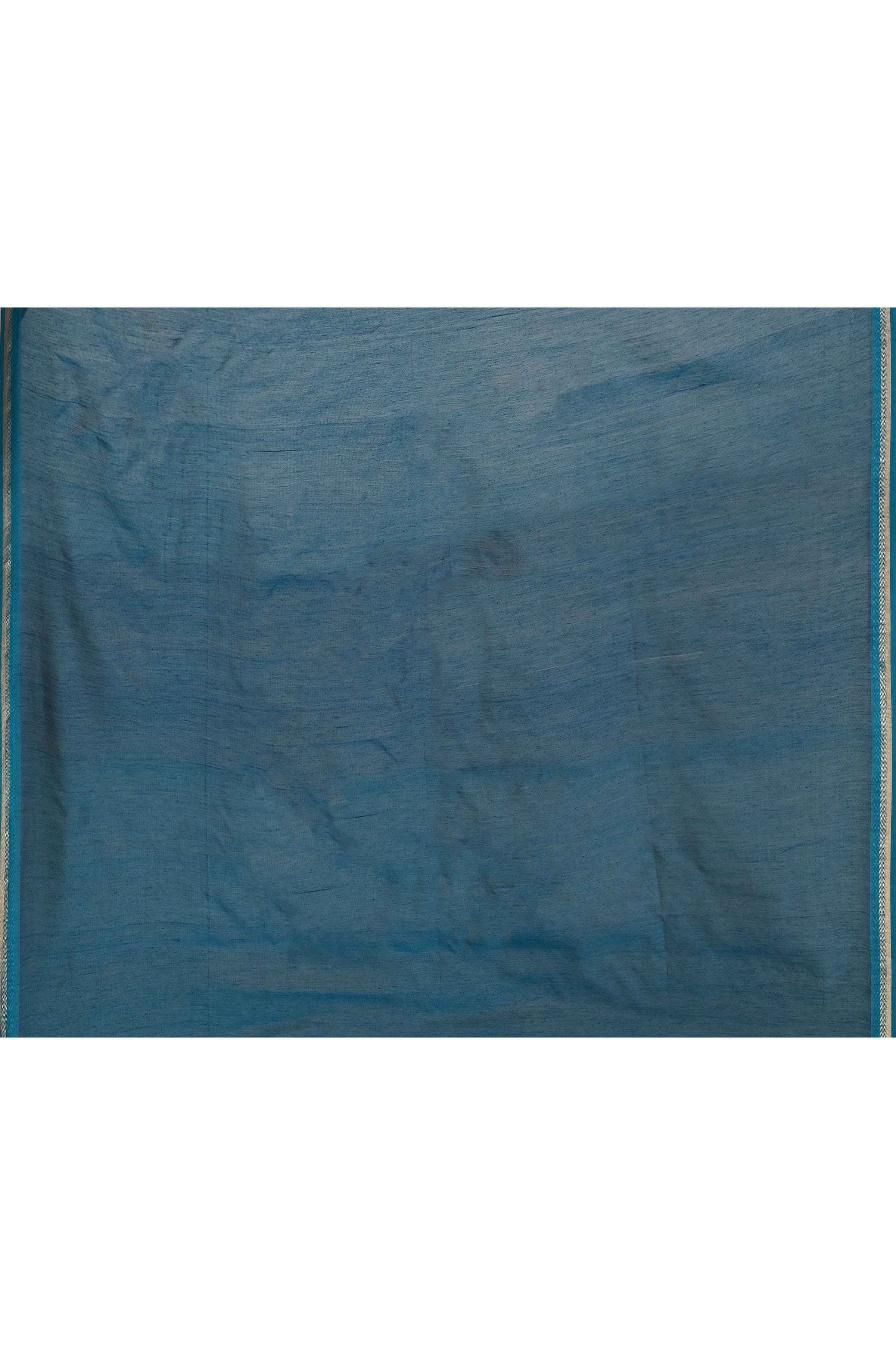 Coffee brown cotton silk hand woven saree with teal blue and golden border