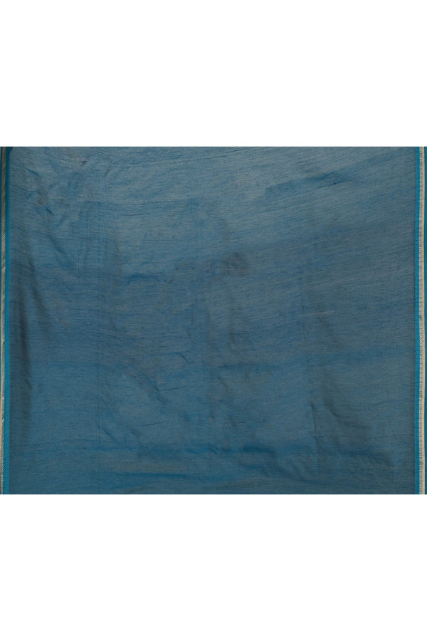 Coffee brown cotton silk hand woven saree with teal blue and golden border
