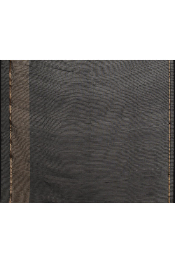 Black cotton silk handwoven saree with self stripes and gold pallu