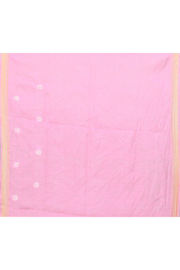 Pure handloom linen tussar saree with embroidery-Baby pink