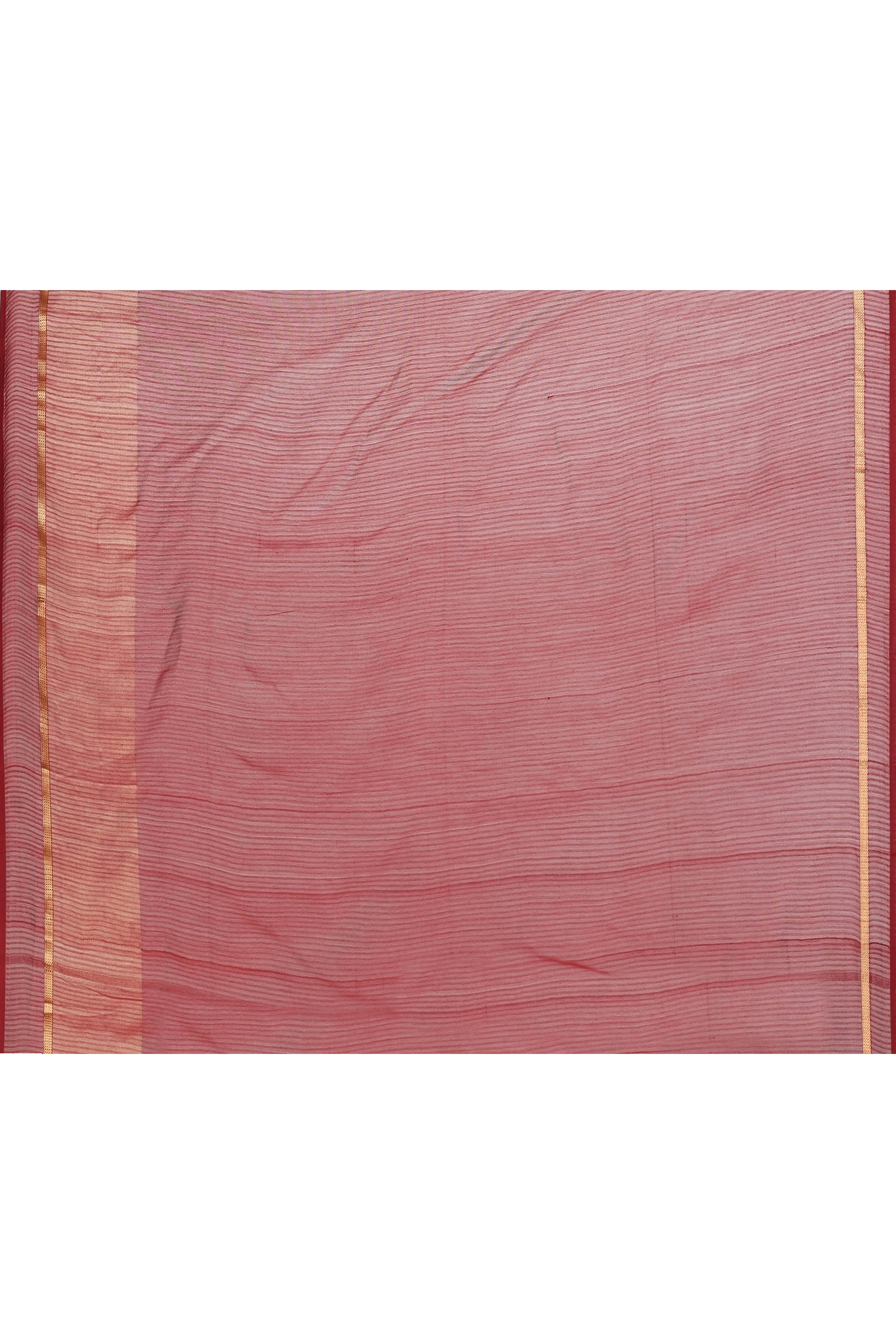 Maroon cotton silk handwoven saree with self stripes and gold pallu