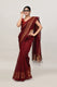 Maroon cotton silk handwoven saree with self stripes and gold pallu