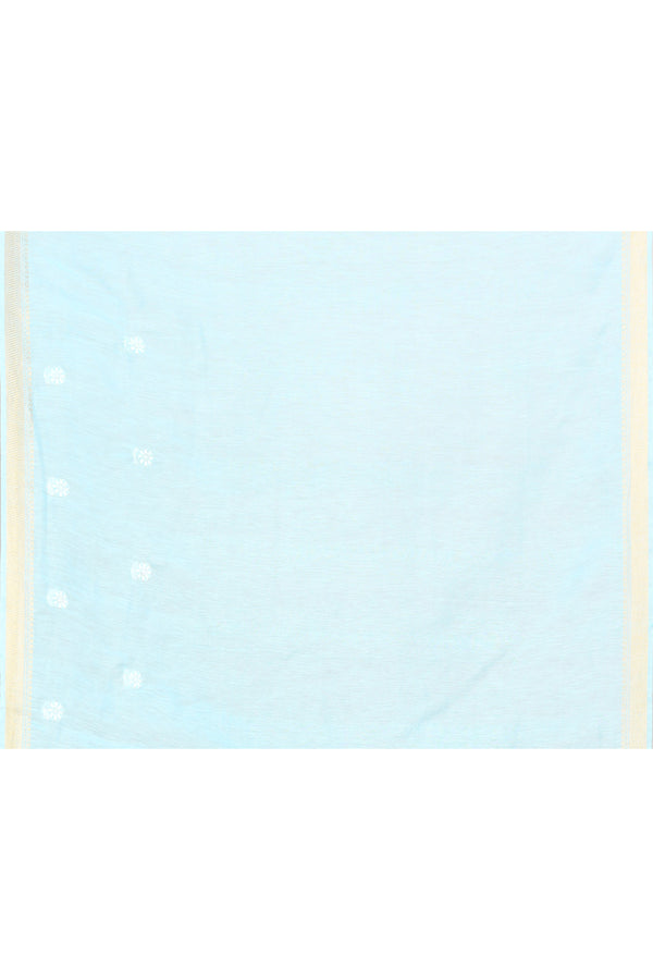 Pure handloom linen tussar saree with embroidery-sky Blue