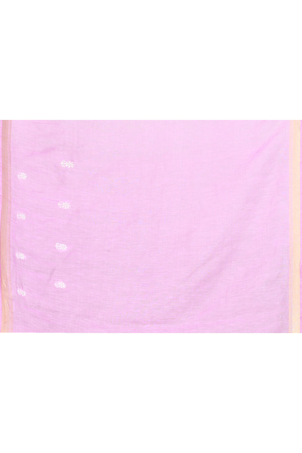 Pure handloom linen tussar saree with embroidery-Lavender