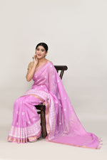 Pure handloom linen tussar saree with embroidery-Lavender