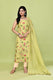 Pure handloom chanderi kurta with floral & leaf pattern multicolor meenakari weaving,matching chanderi dupatta and bottom-Lime Green