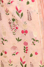Pure handloom chanderi kurta with floral & leaf pattern multicolor meenakari weaving,matching chanderi dupatta and bottom-Baby pink