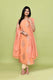 Pure handloom chanderi lurex jacquard gold & purple floral motifs kurta, matching bottom & tussar dupatta- Peach
