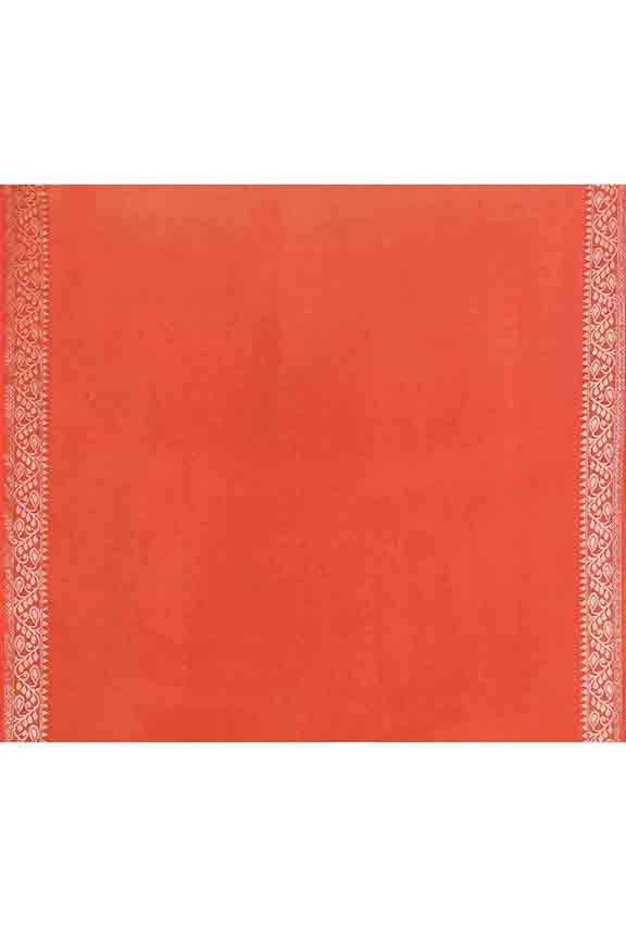 Banarasi soft silk saree with floral golden motifs weaving- carrot Red