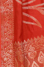 Banarasi soft silk saree with floral golden motifs weaving- carrot Red
