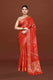 Banarasi soft silk saree with floral golden motifs weaving- carrot Red