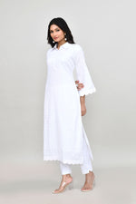 Hakoba long kurti with quarter length sleeves- White