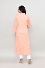 Hakoba long kurti with quarter length sleeves- Peach
