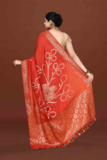 Banarasi soft silk saree with floral golden motifs weaving- carrot Red