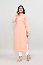 Hakoba long kurti with quarter length sleeves- Peach