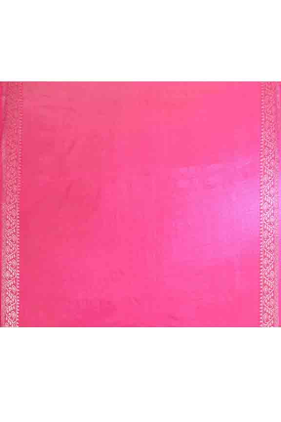 Banarasi woven soft silk saree with floral pattern motifs in gold zari - Fuchsia pink