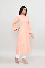 Hakoba long kurti with quarter length sleeves- Peach