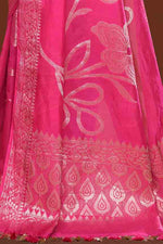 Banarasi woven soft silk saree with floral pattern motifs in gold zari - Fuchsia pink