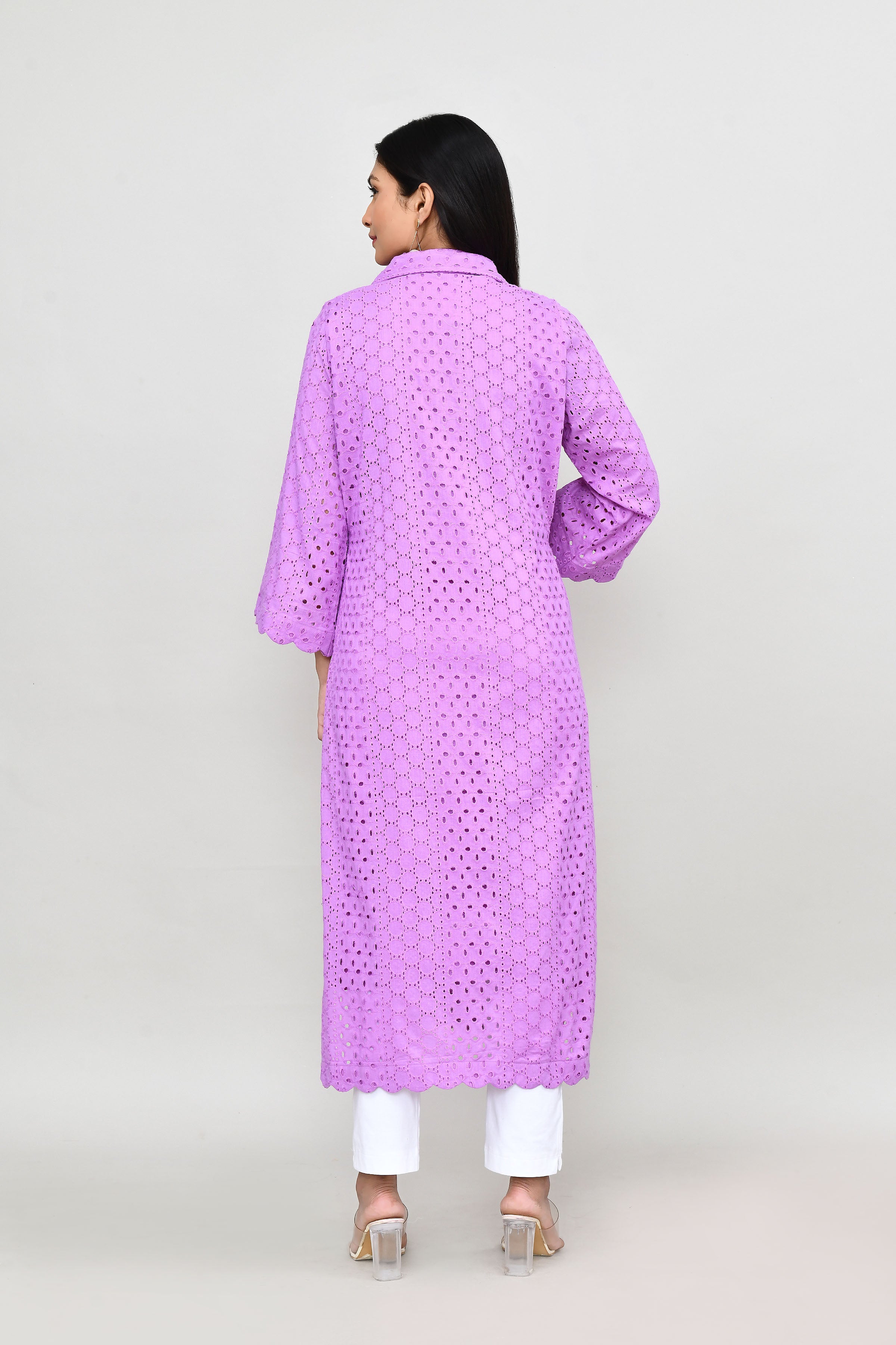 Hakoba long kurti with quarter length sleeves- Purple