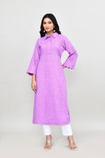 Hakoba long kurti with quarter length sleeves- Purple