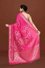 Banarasi woven soft silk saree with floral pattern motifs in gold zari - Fuchsia pink