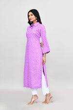 Hakoba long kurti with quarter length sleeves- Purple