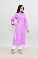 Hakoba long kurti with quarter length sleeves- Purple