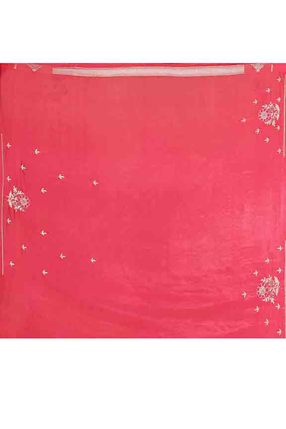 Banarasi soft silk saree with gold and silver zari weaving and cutdana embroidery in border- dark pink