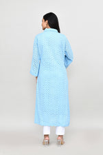 Hakoba long kurti with quarter length sleeves- Light blue
