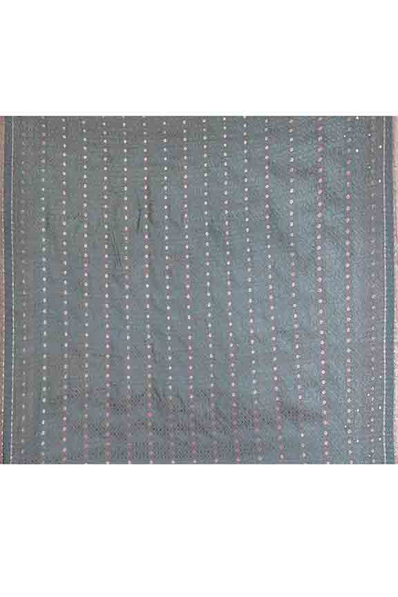 Banarasi soft silk saree with mirror work and dark blue and gold zari woven border and pallu- Chocolate Brown