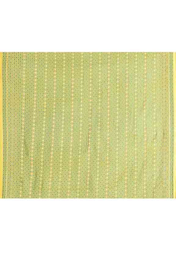 Banarasi soft silk saree with mirror work and dark blue and gold zari woven border and pallu- bright yellow