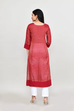 Tissue linen long kurti with quarter sleeves-Maroon