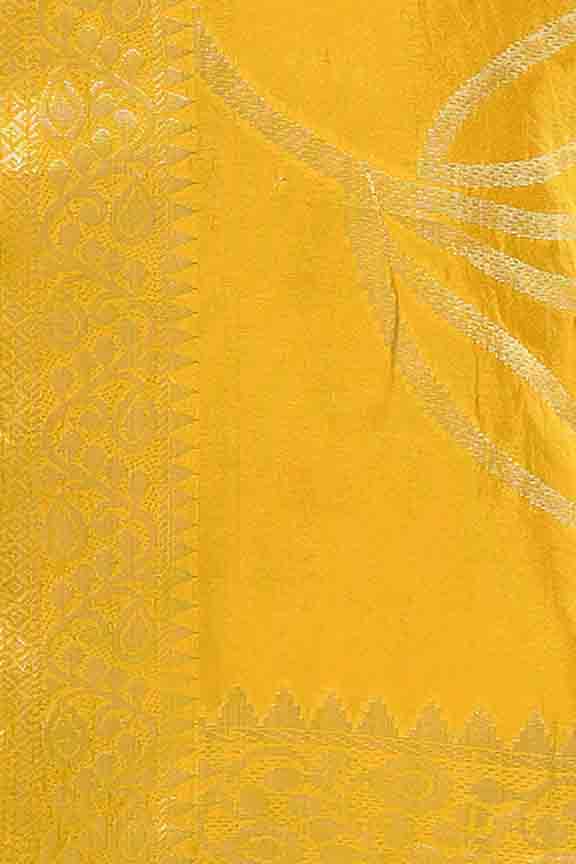 Banarasi soft silk saree with floral golden motifs weaving- Mango yellow